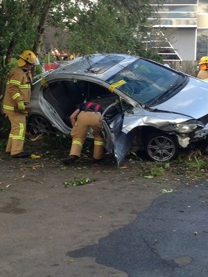 Man trapped for hour in crash car