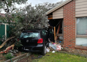 Airborne car smashes into home