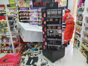 Car slams into pharmacy