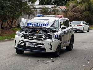 Cop car rammed
