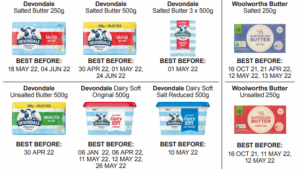 Recall on eight butter products